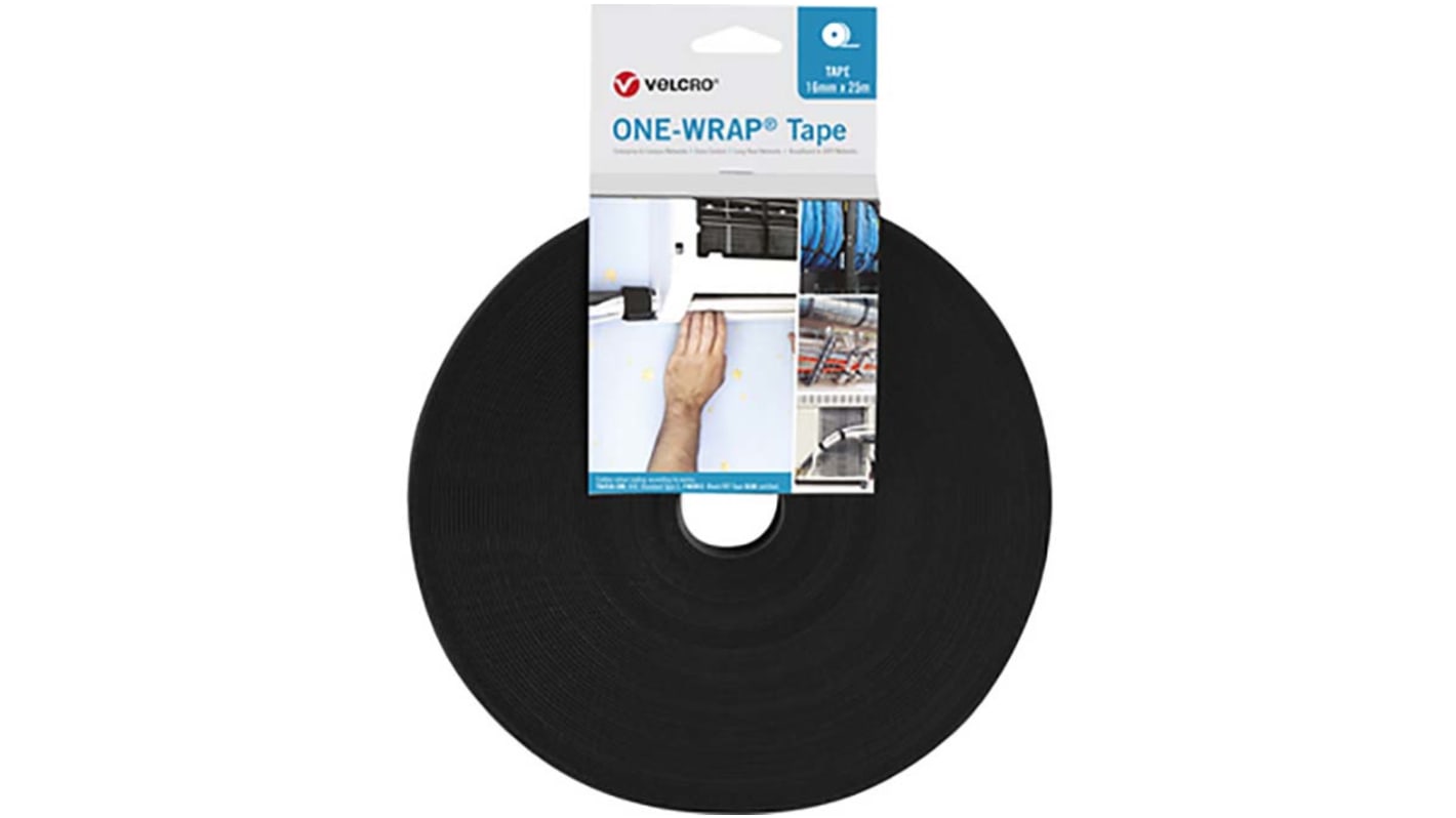 Velcro VEL-OW64127 One-Wrap Doppelseitig - Haken und Schlaufen Klettband, 16mm x 25m, Schwarz