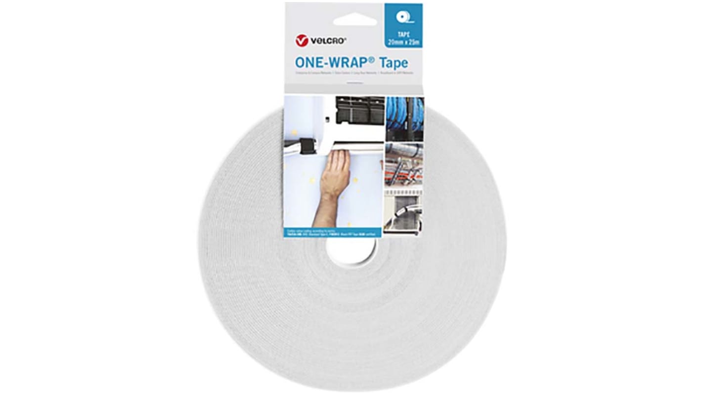 VELCRO® White Hook & Loop Tape, 20mm x 25m