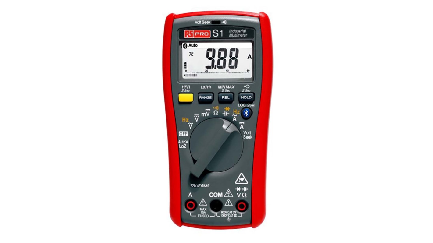 RS PRO digitális multiméter (Kézi), max.: 10A ac, max.: 1000V ac Bluetooth, ISOCAL