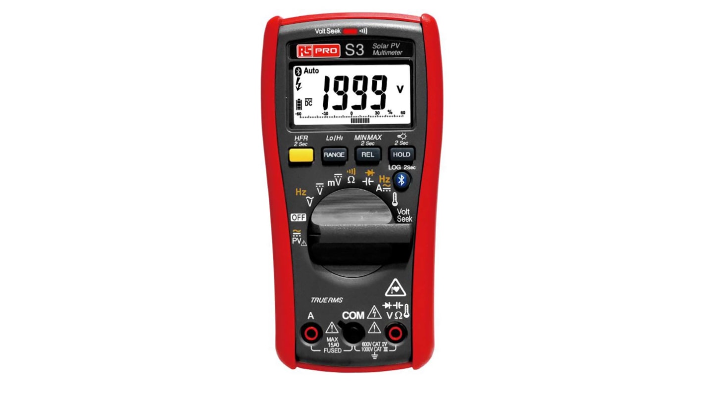 RS PRO digitális multiméter (Kézi), max.: 10A ac, max.: 1000V ac Bluetooth, ISOCAL