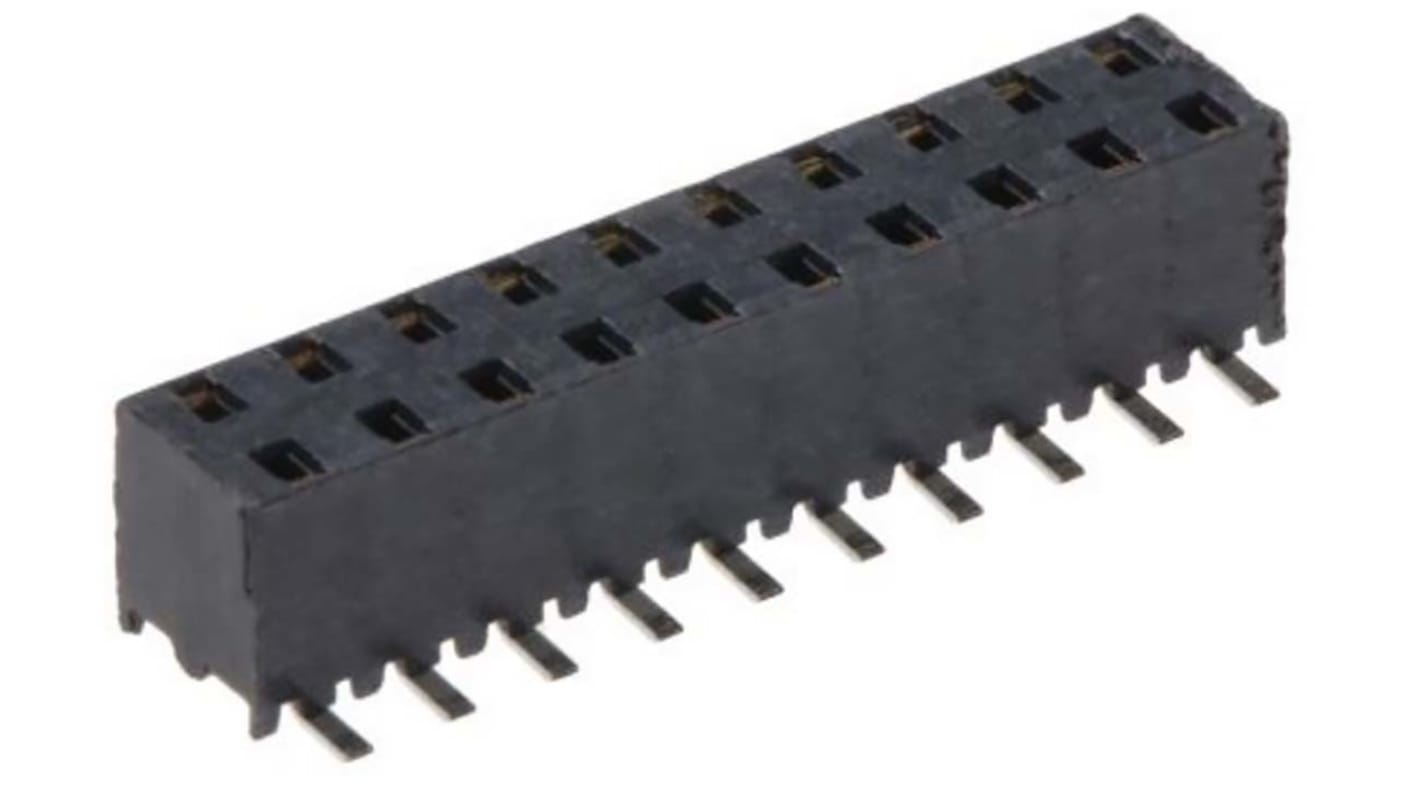 Samtec MMS Series Straight Through Hole Mount PCB Socket, 20-Contact, 2-Row, 2mm Pitch, Solder Termination