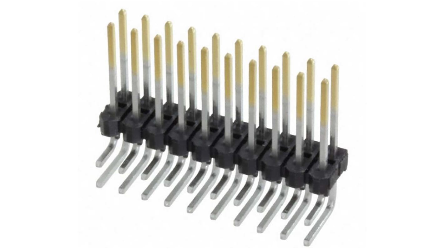 Samtec MTSW Series Right Angle Pin Header, 20 Contact(s), 2.54mm Pitch, 2 Row(s), Unshrouded