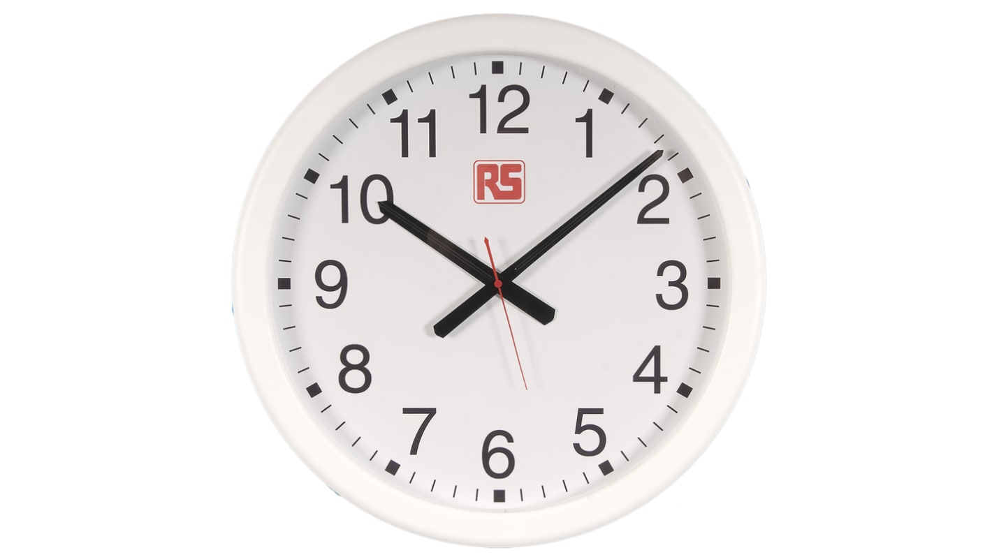 RS PRO White Radio Controlled Analogue Wall Clock, 490mm Diameter