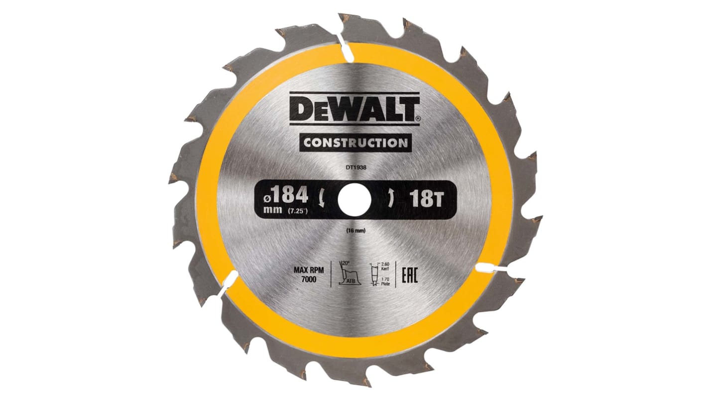 Lame de scie circulaire DeWALT dents par pouce 18 Ø16mm; Ø184mm