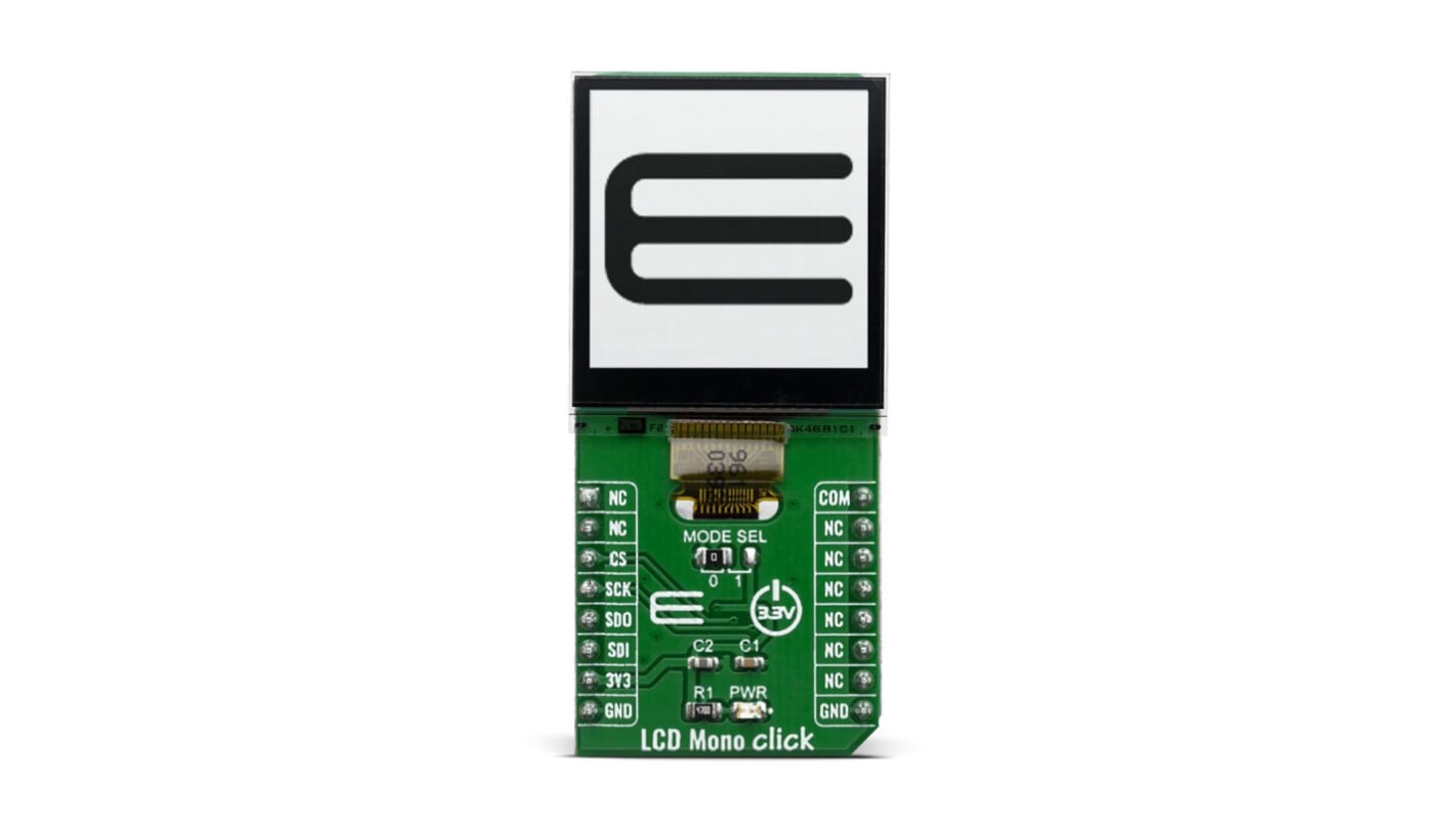 MikroElektronika MIKROE-3789, LCD Mono Click 1.28in LCD Display Add On Board With LS013B7DH03, EFM32