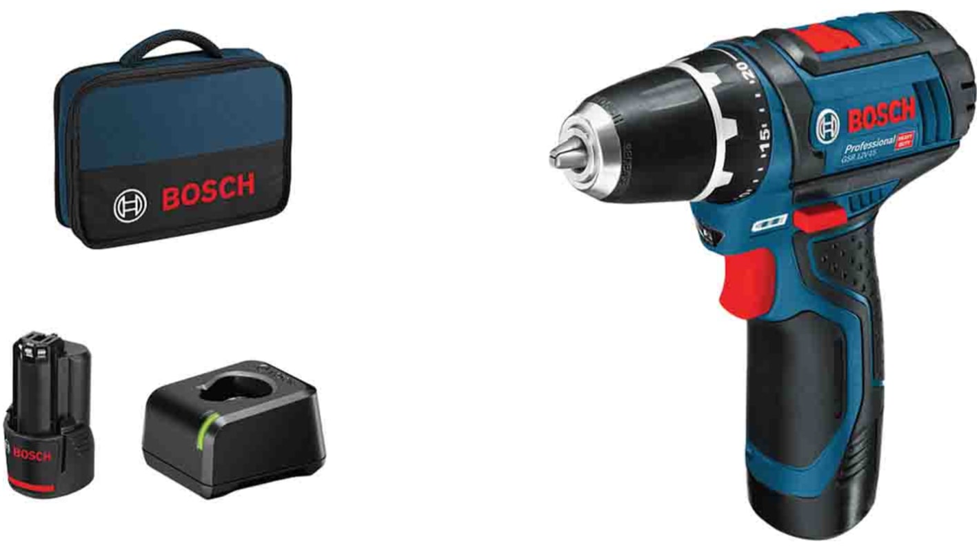 Avvitatore Cordless Bosch GSR 12V-15, 12V, 0 → 400 / 0 → 1300giri/min, Tipo G - British a 3 pin