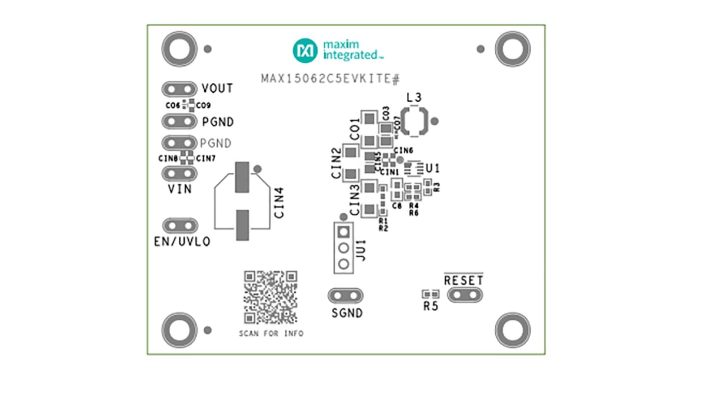 Kit de evaluación Conversor elevador de tensión Maxim Integrated MAX15062C5EVKITE# Evaluation Kit - MAX15062C5EVKITE#