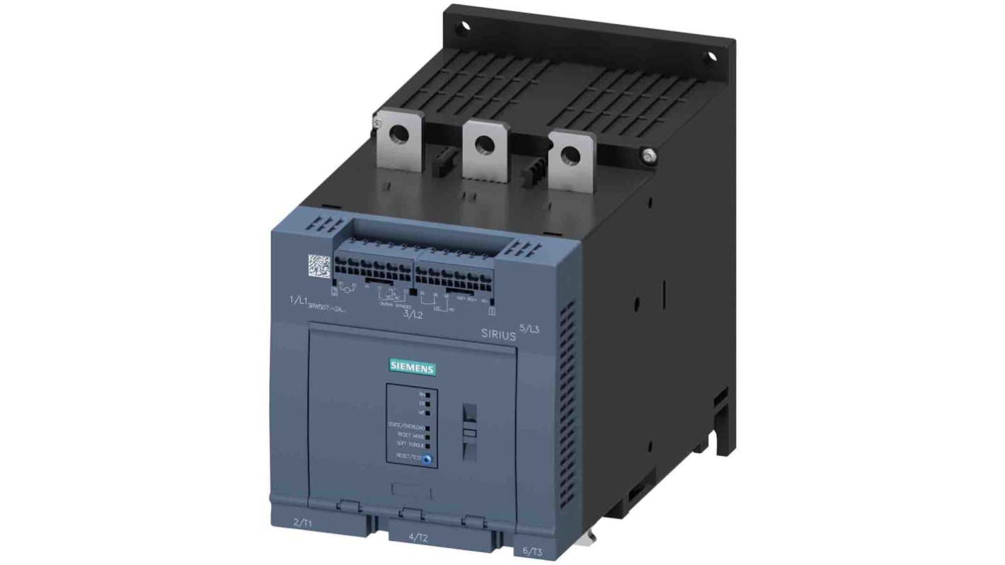 Arrancador suave Siemens 3RW50, 210 A, 200 → 480 V ac, 132 kW, trifásico, IP00