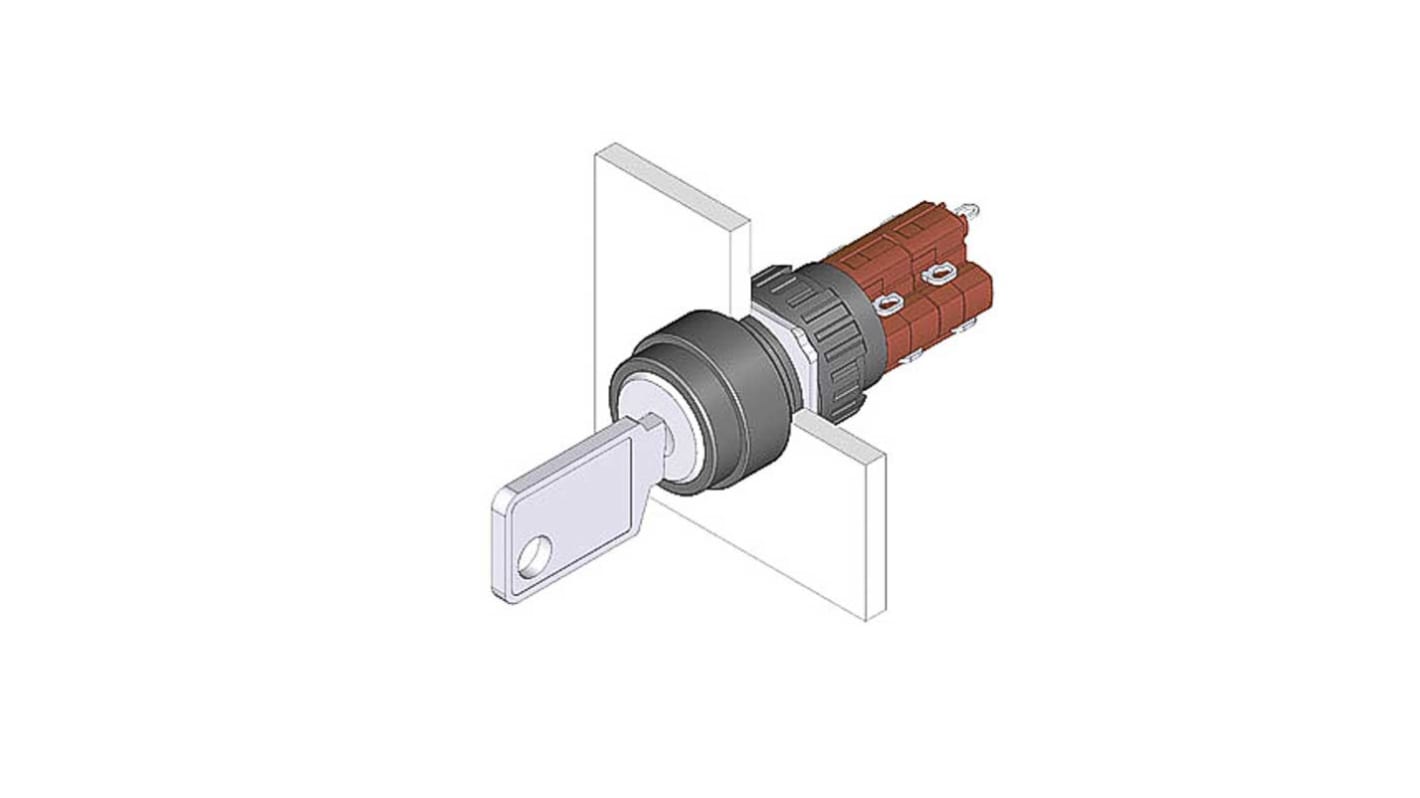 Interruptor de llave, IP65, 2NC+2NO, 5 A, 2 vías, -25 → +85°C