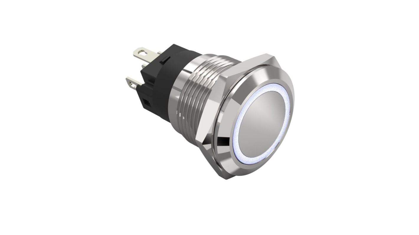 EAO 82 Series Illuminated Push Button Switch, Momentary, Panel Mount, 19mm Cutout, SPDT, White LED, 240V, IP65, IP67