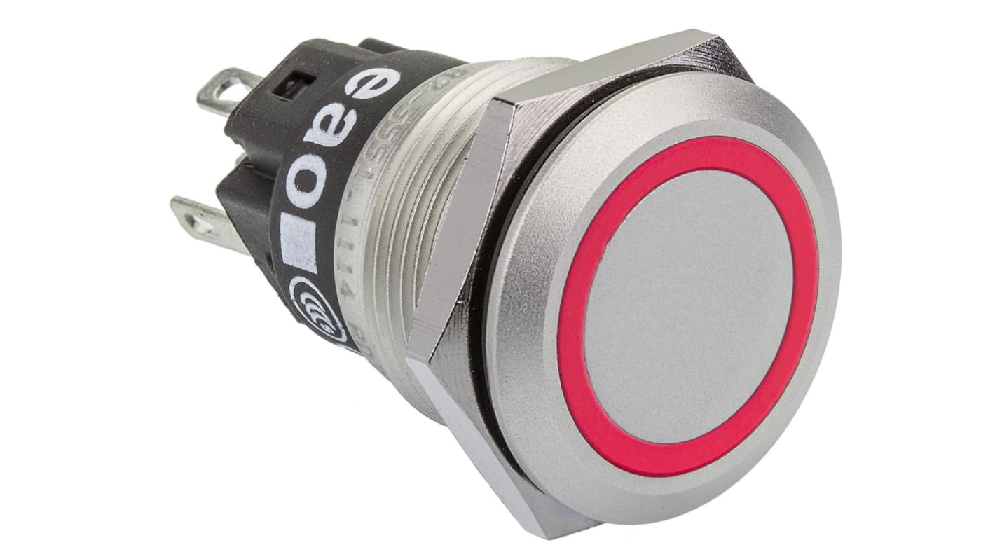 EAO 82 Series Illuminated Push Button Switch, Latching, Panel Mount, 19mm Cutout, SPDT, Red LED, 240V, IP65, IP67