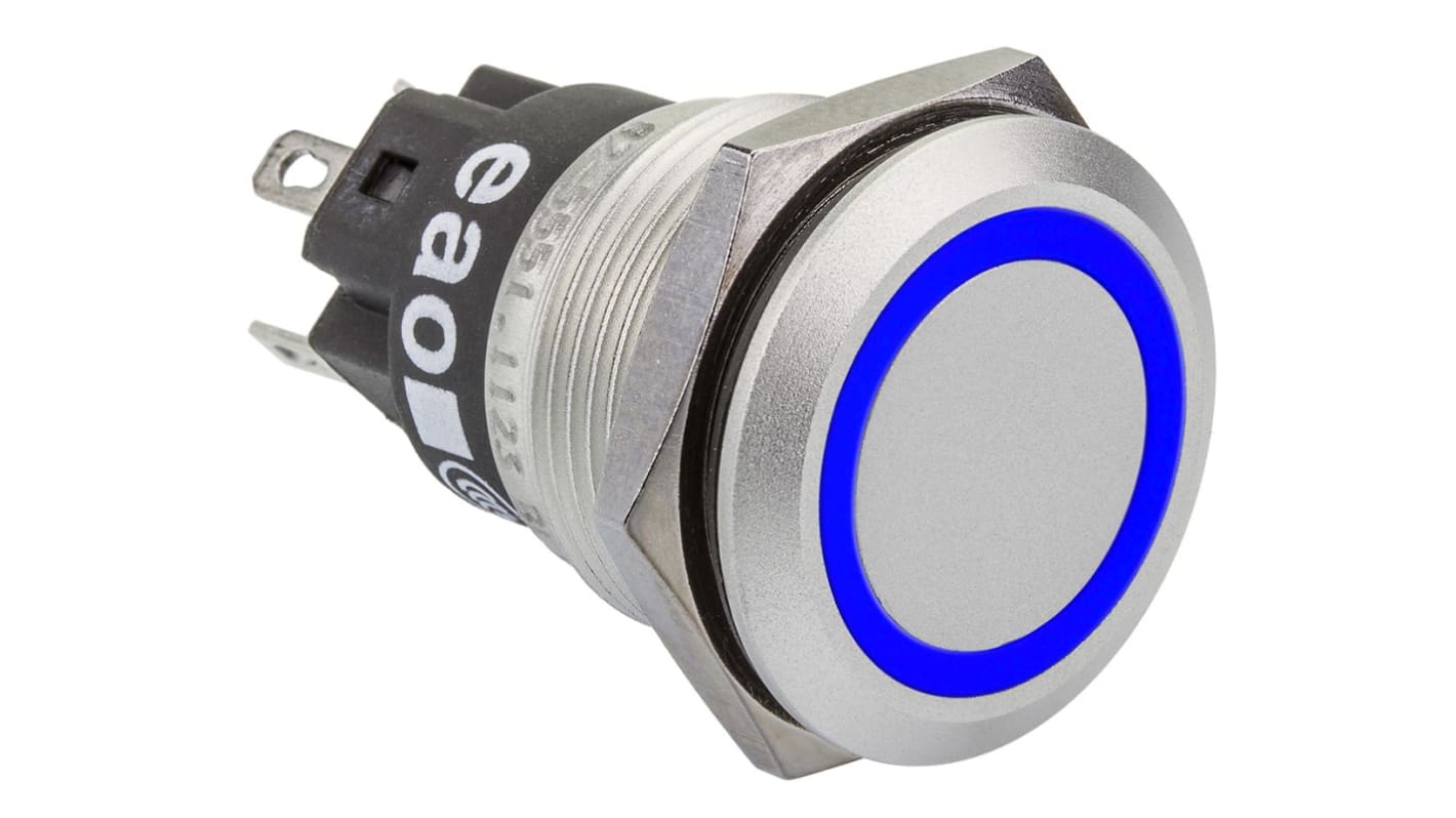 EAO 82 Series Illuminated Push Button Switch, Momentary, Panel Mount, 19mm Cutout, SPDT, Green LED, 240V, IP65, IP67