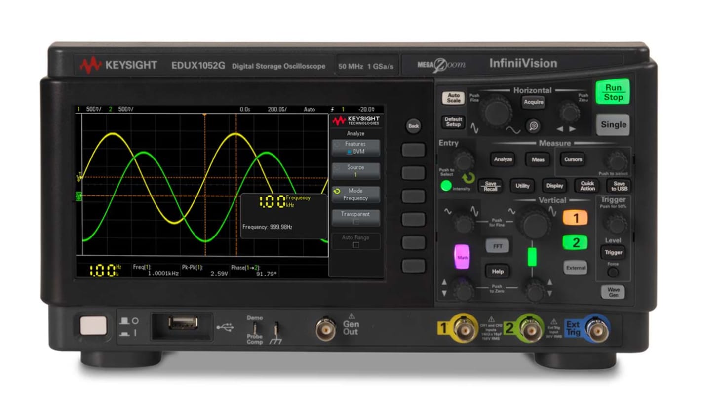 Keysight Edux1052G. Speicher Tisch Oszilloskop 2-Kanal Analog / 1 Digital 50MHz USB