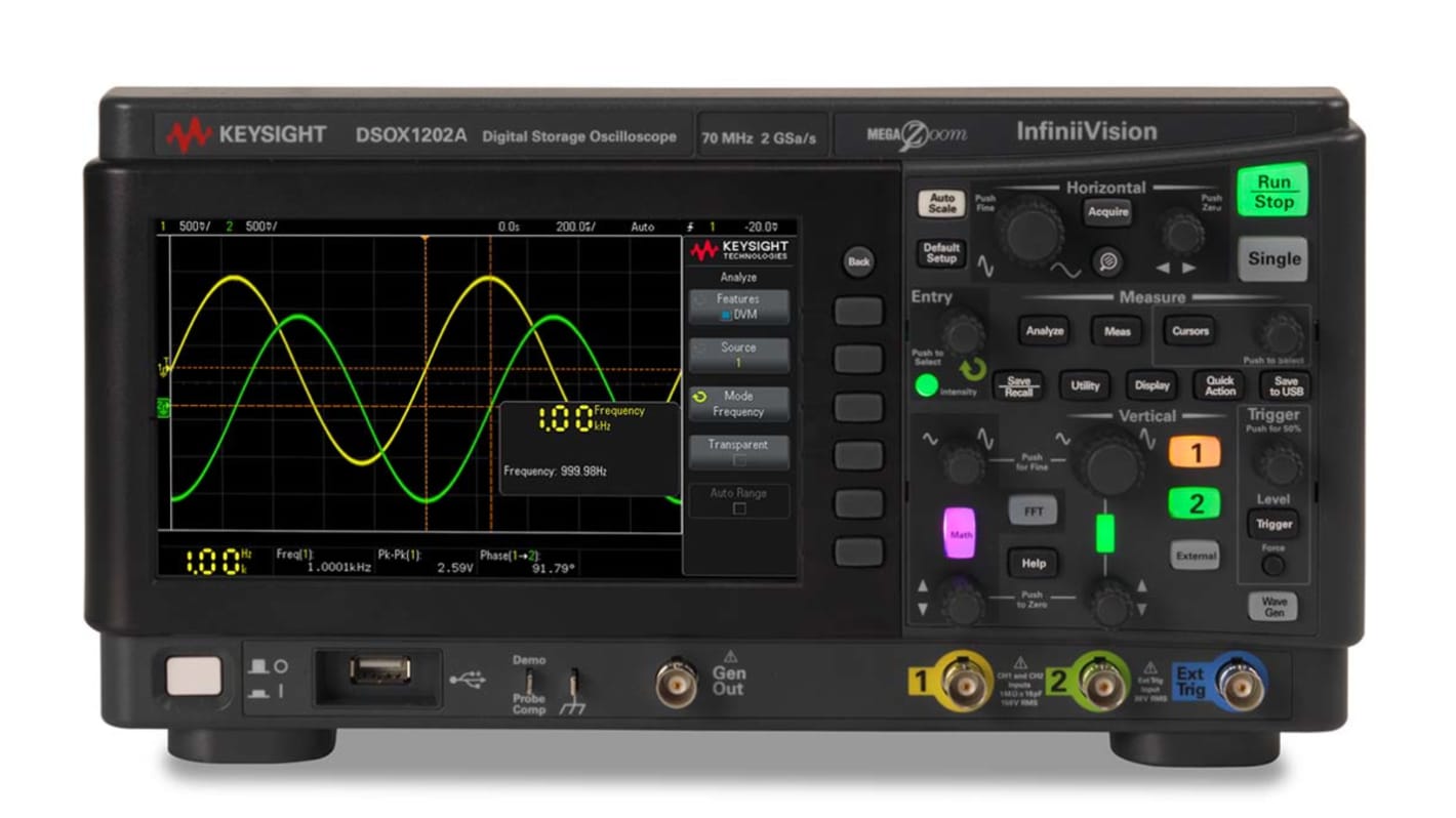 Keysight Technologies DSOX1202A InfiniiVision 1000 X Series Digital Bench Oscilloscope, 2 Analogue Channels, 70MHz - RS