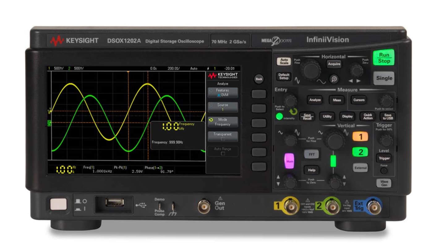 Osciloscopio de banco Keysight Technologies DSOX1202A, calibrado UKAS, canales:2 A, 70MHZ