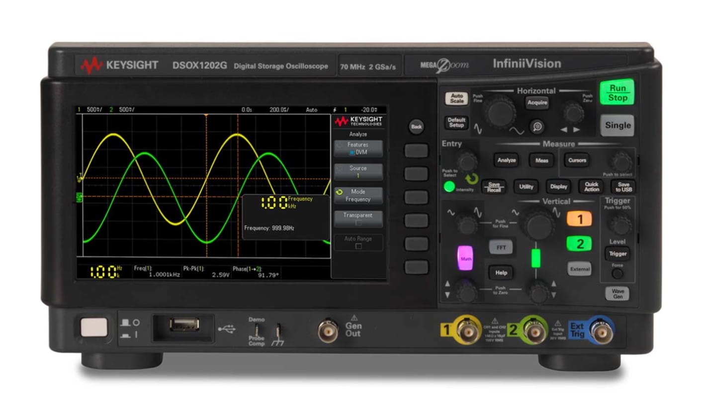Keysight Technologies DSOX1202G InfiniiVision 1000 X Series Digital Bench Oscilloscope, 2 Analogue Channels, 70MHz -