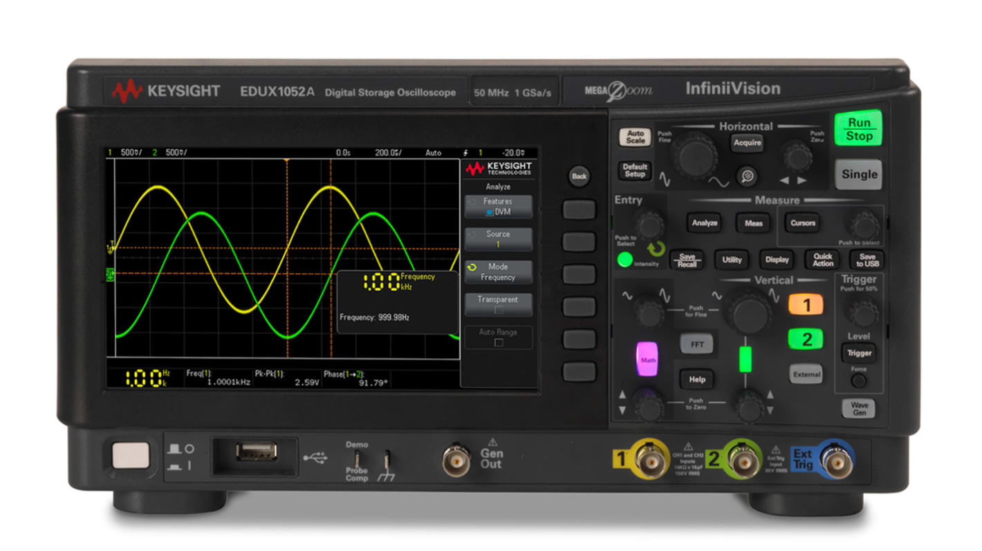 Keysight Technologies EDUX1052A InfiniiVision 1000 X Series Digital Bench Oscilloscope, 2 Analogue Channels, 50MHz - RS