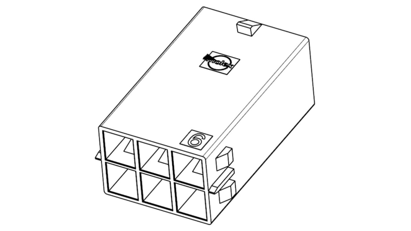 Carcasa de montaje en PCB Molex 105411-0102, Serie 105411, paso: 5.7mm, 2 contactos, 2 filas, Recto, Macho