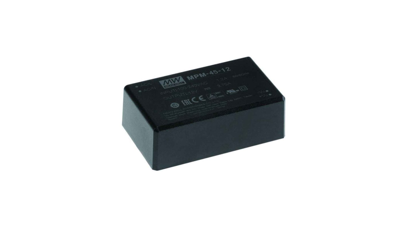 MEAN WELL Switching Power Supply, MPM-45-48, 48V dc, 940mA, 45W, 1 Output, 80 → 264V ac Input Voltage