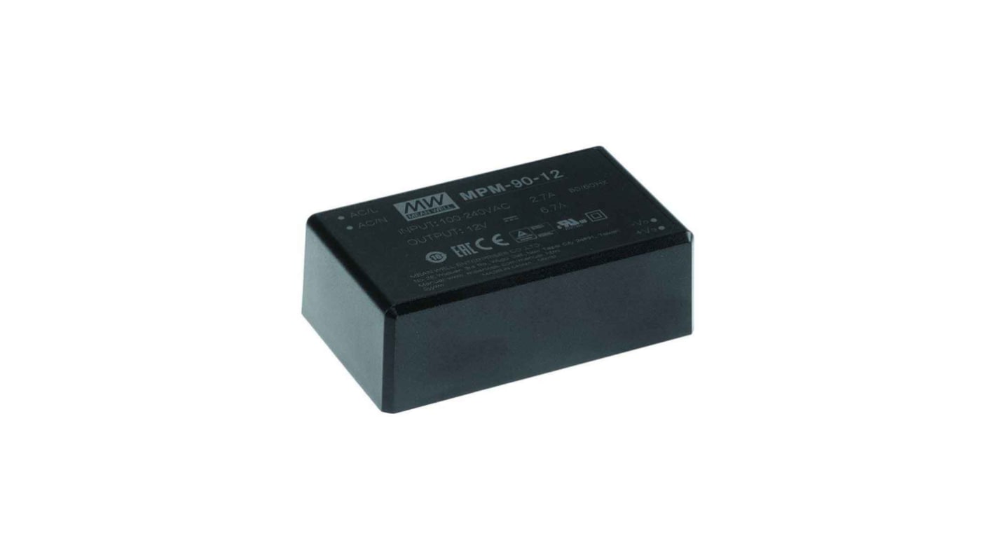 MEAN WELL Switching Power Supply, MPM-90-24, 24V dc, 3.75A, 90W, 1 Output, 80 → 264V ac Input Voltage