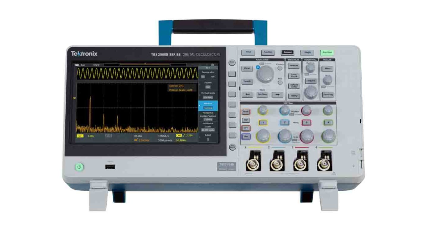 Osciloscopio de banco Tektronix TBS2104B, calibrado UKAS, canales:4 A, 100MHZ