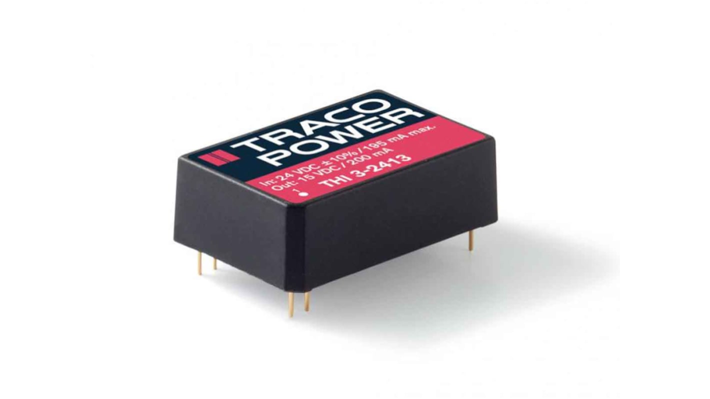 Convertisseur DC-DC TRACOPOWER, THI 3, Montage traversant, 3W, 1 sortie, 15V c.c., 200mA