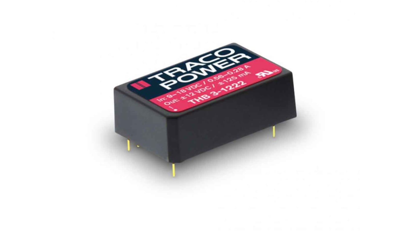 TRACOPOWER THB 3 DC-DC Converter, 12V dc/ 250mA Output, 36 → 75 V dc Input, 3W, Through Hole, +75°C Max Temp