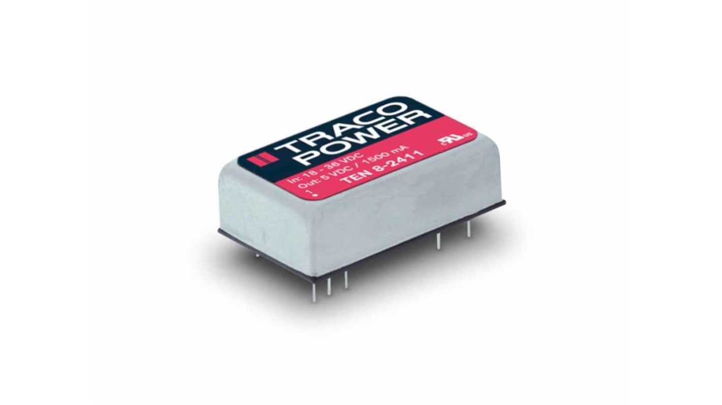 TRACOPOWER TEN 8 DC-DC Converter, 15V dc/ 535mA Output, 18 → 36 V dc Input, 8W, Through Hole, +85°C Max Temp