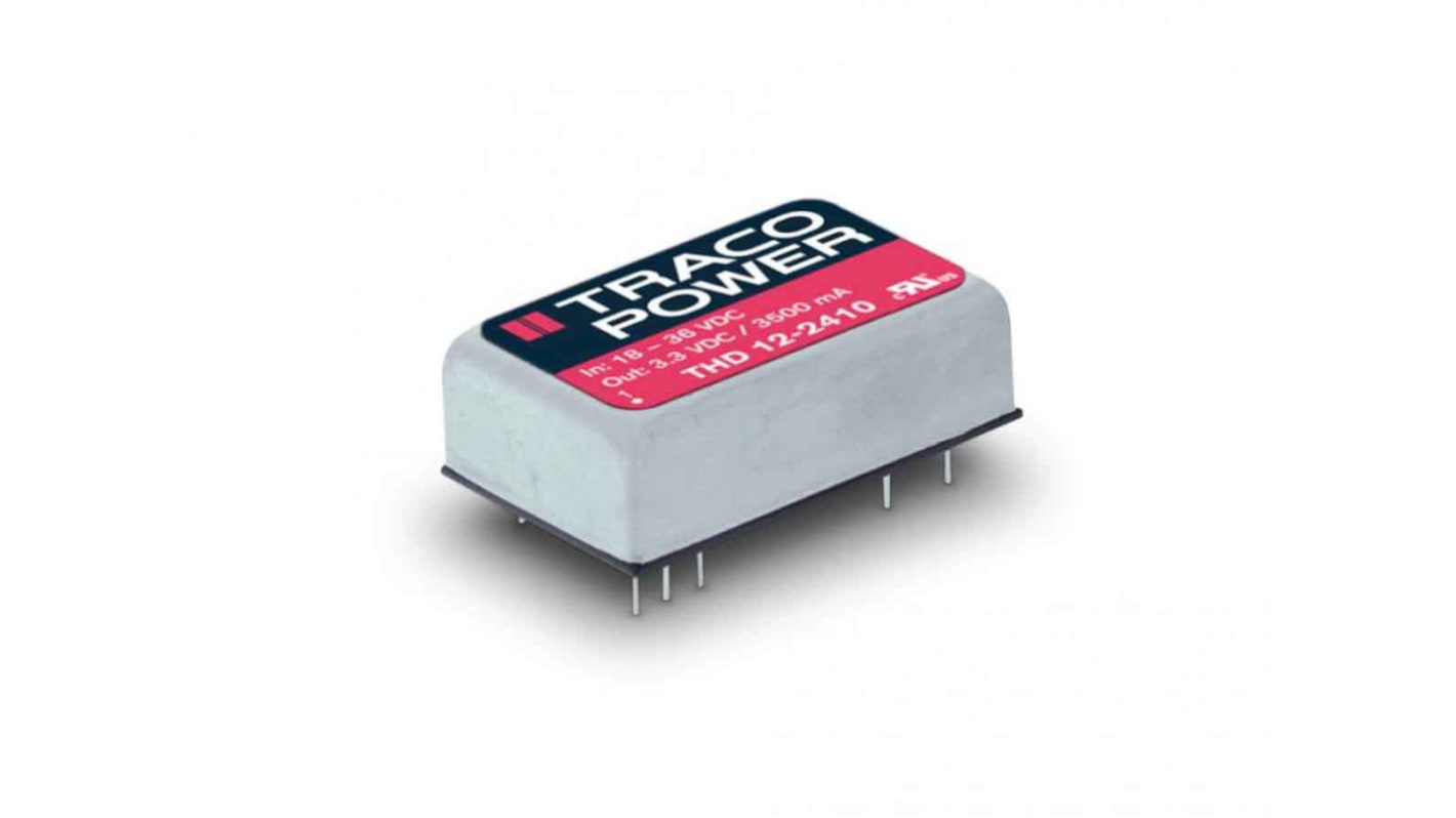 TRACOPOWER THD 12 DC-DC Converter, 3.3V dc/ 3.5A Output, 36 → 75 V dc Input, 12W, Through Hole, +85°C Max Temp