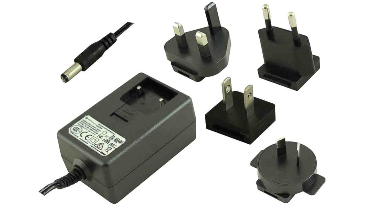 Adaptador AC/DC RS PRO 100 → 240V ac, 12V dc, 1 salida, Adaptador ac/dc, 1.5A, 18W, Intercambiable Regulable