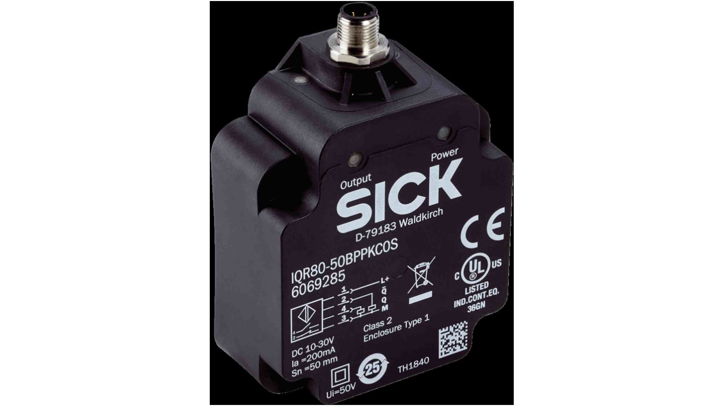 Sensor de proximidad Sick, alcance 50 mm, salida PNP, 10 30 V, IP68