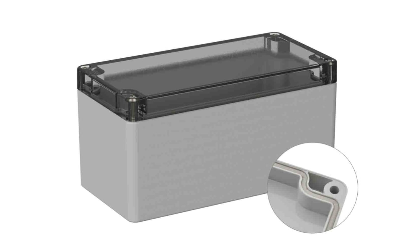 RS PRO Grey Polycarbonate General Purpose Enclosure, IP66, IK07, Clear Lid, 80 x 160 x 85mm