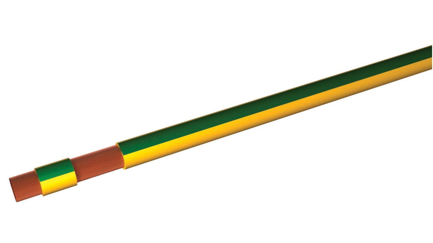 RS PRO Green/Yellow 10 mm² Hook Up Wire, 8 AWG, 100m, PVC Insulation