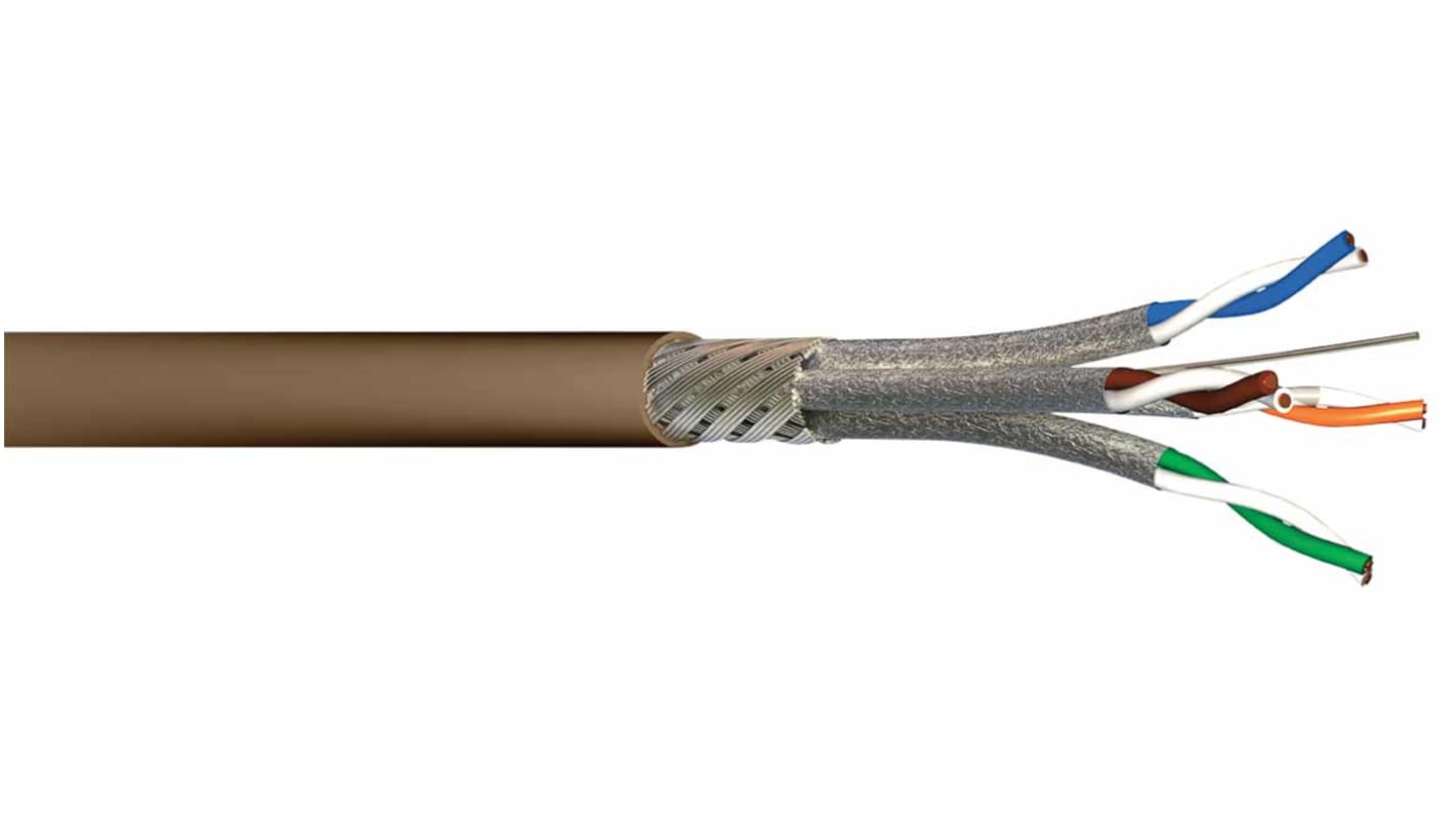 Cable Ethernet Cat7a S/FTP CAE Groupe de color Marrón, long. 100m, funda de LSZH, Libre de halógenos y bajo nivel de