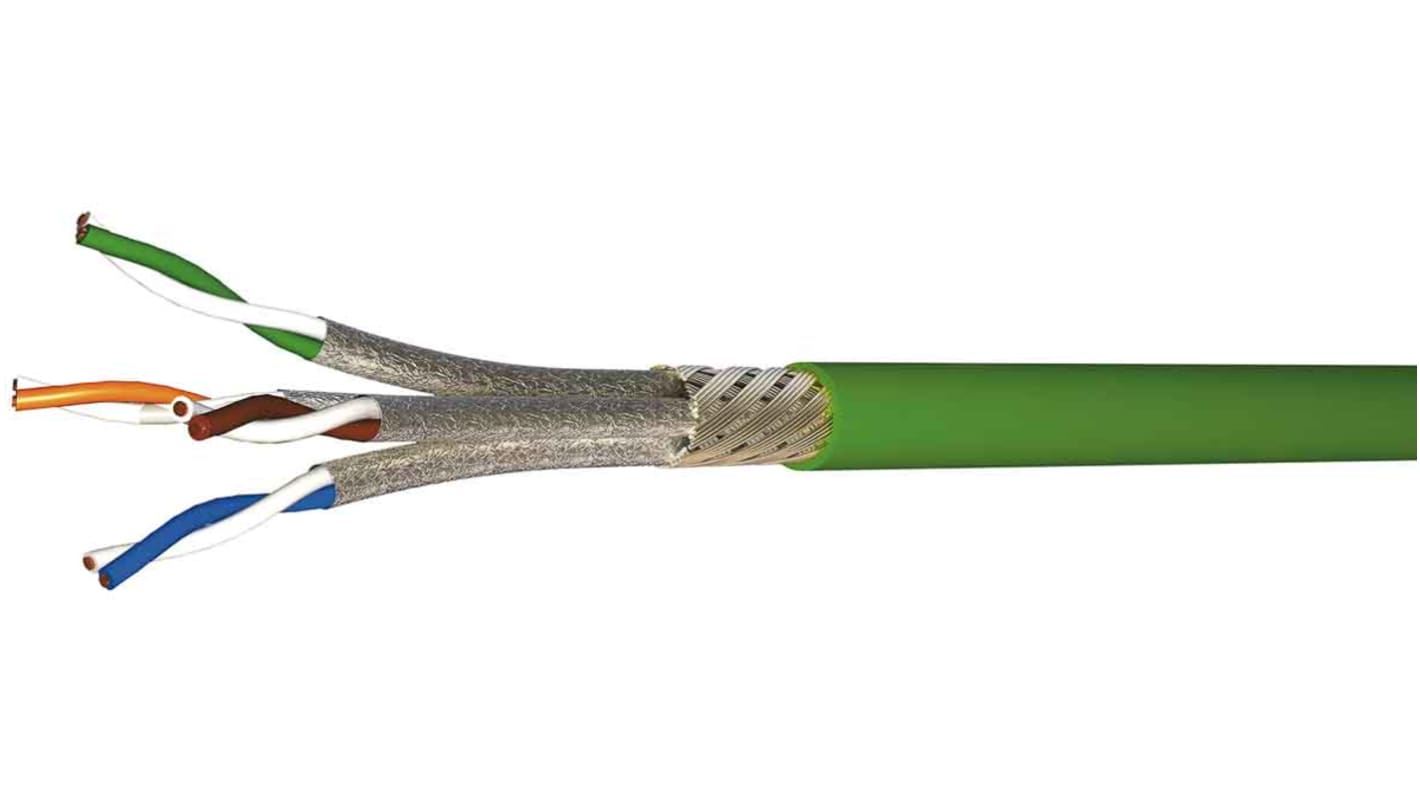 Cable Ethernet Cat7 S/FTP AXINDUS de color Verde, long. 100m, funda de Poliuretano (PUR)