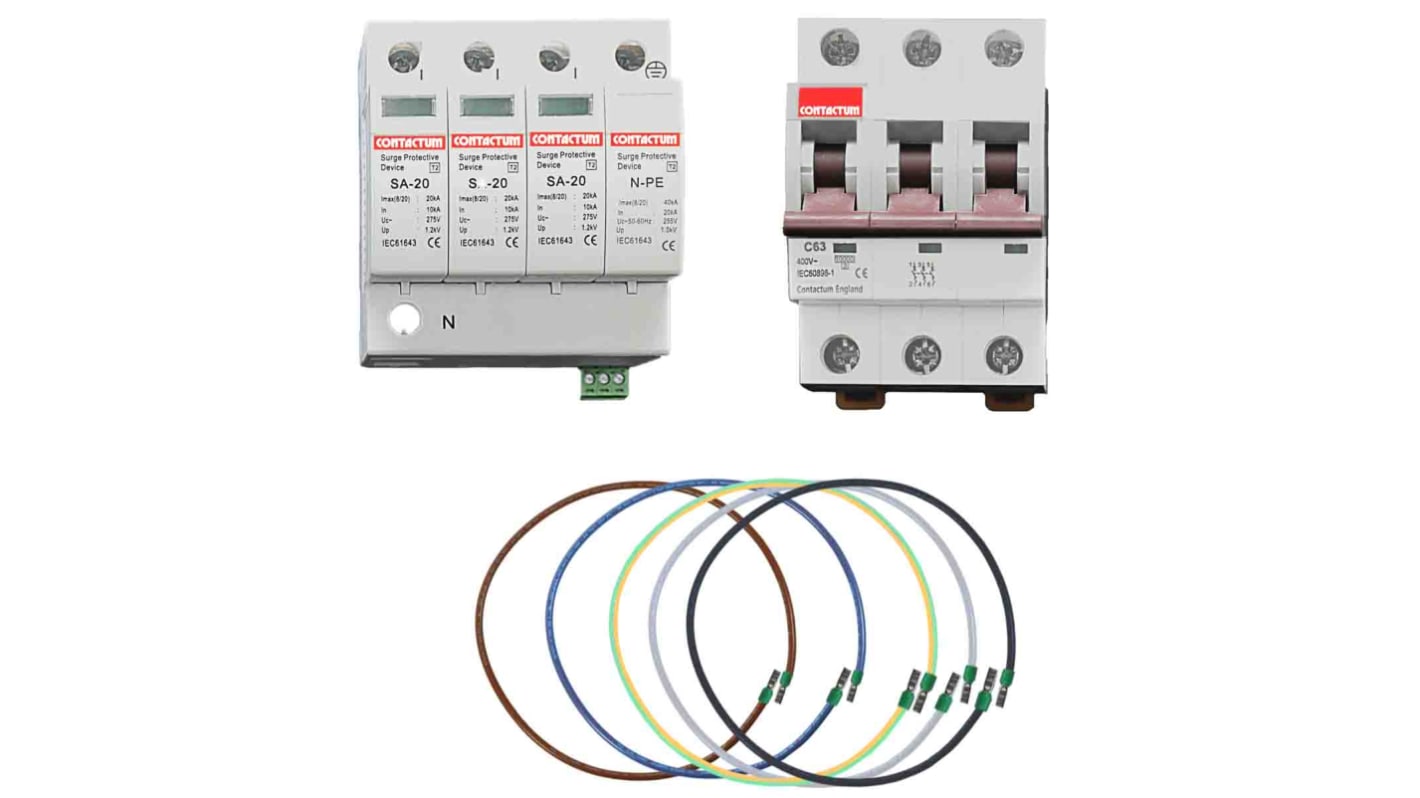 DDBT2S4031KIT Contactum 3 Phase Surge Protector, 40kA, DIN Rail Mount RS