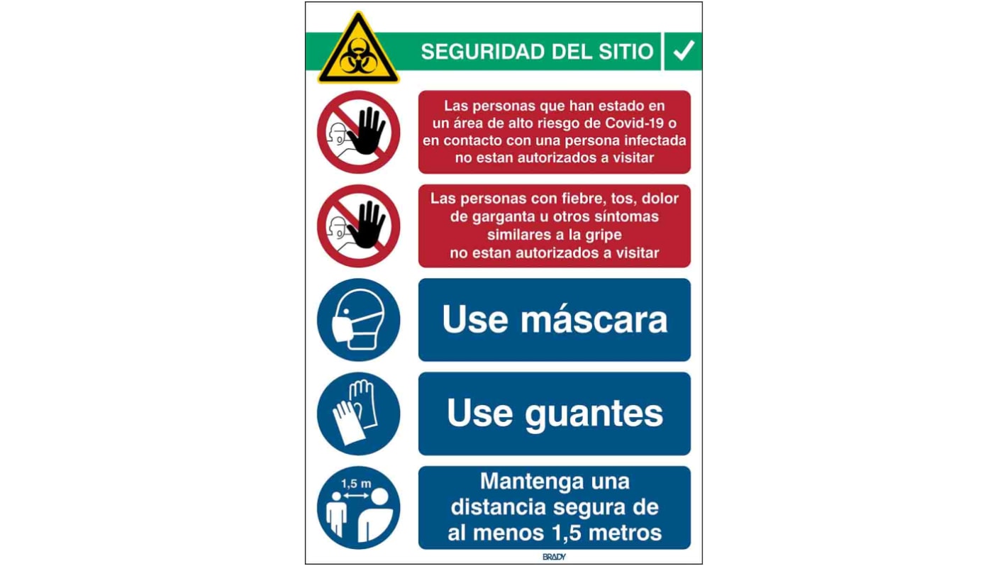 Cartel de seguridad Brady en Español, 262mm x 371 mm