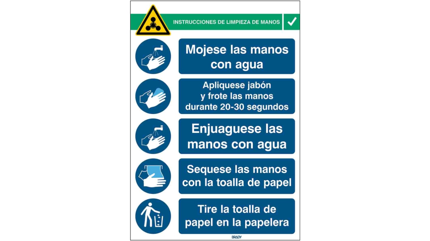 Cartel de seguridad Brady en Español, 262mm x 371 mm