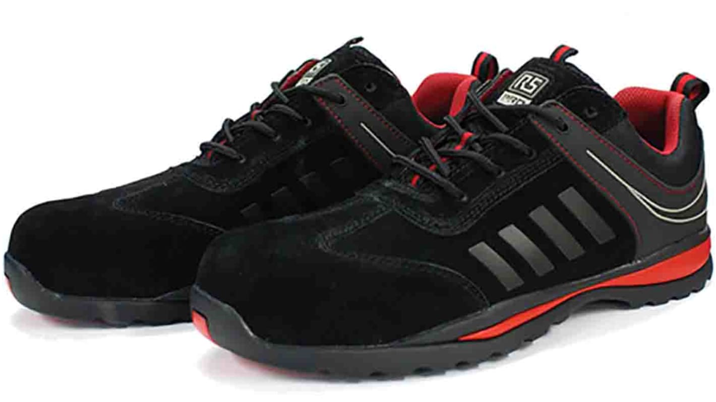 RS PRO Men's Black/Red Fibreglass  Toe Capped Safety Trainers, UK 8, EU 42
