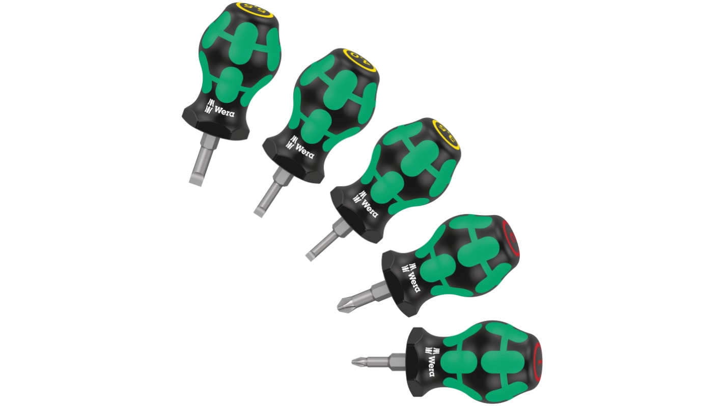 Wera 335, 350 PH Phillips; Slotted Stubby Screwdriver Set, 5-Piece