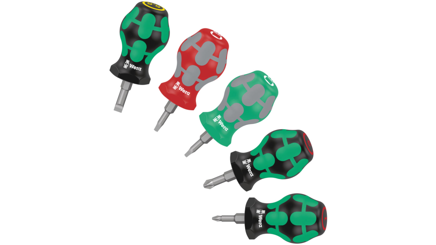 Wera 335, 350 PH, 368 Phillips; Slotted; Square Stubby Screwdriver Set, 5-Piece