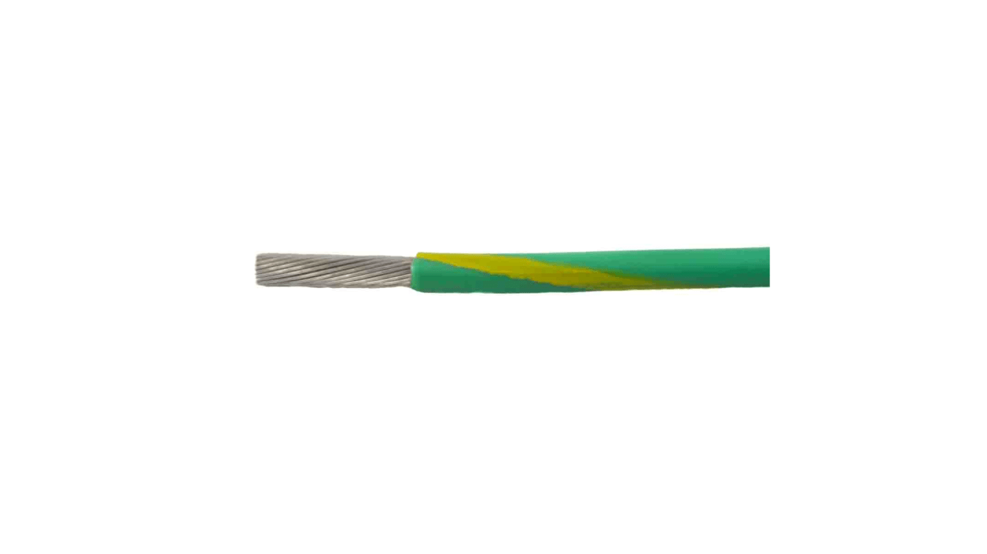 Alpha Wire Ecogen Ecowire Metric Series Green/Yellow 1 mm² Hook Up Wire, 17 AWG, 56/0.16 mm², 50m, Polyphenylene Ether