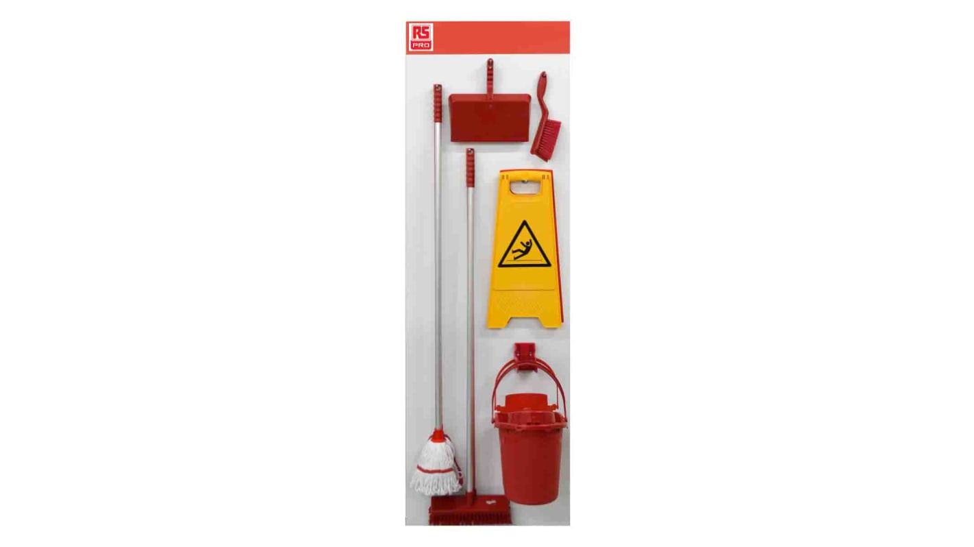 Kit organizador ustensilios de limpieza Rojo RS PRO de Polipropileno, para montaje en , montaje en pared, 610mm de