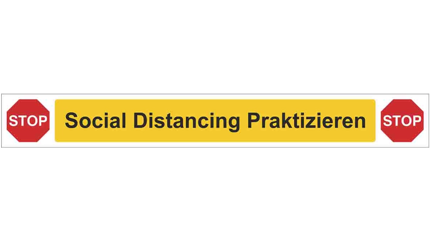 Panneau obligation, avec pictogramme : Respecter la distance sociale "Social Distancing Praktizieren", Auto-adhésif, en