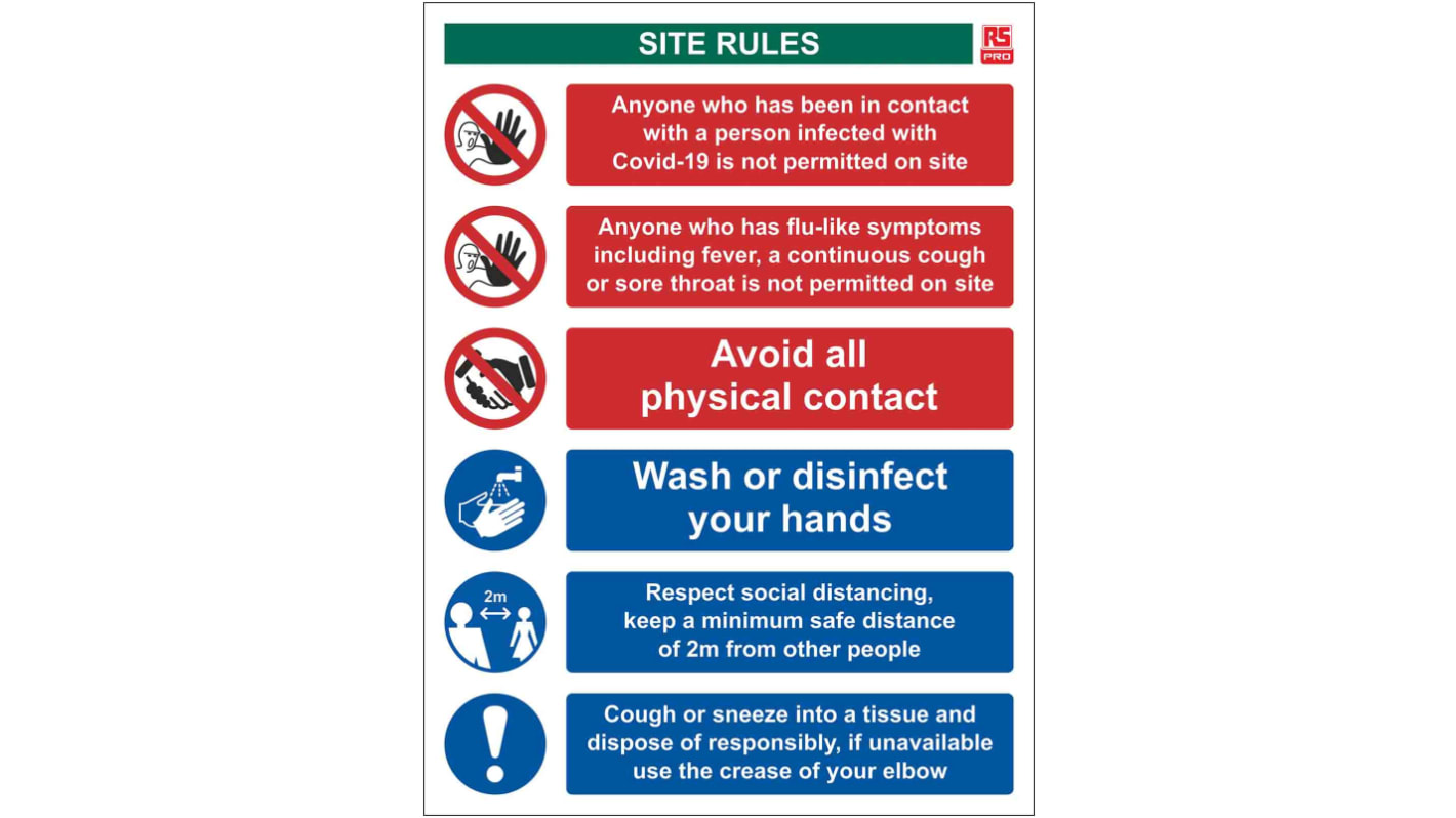 RS PRO PVC Social Distancing Site Safety Sign With English Text, 400 x 300mm