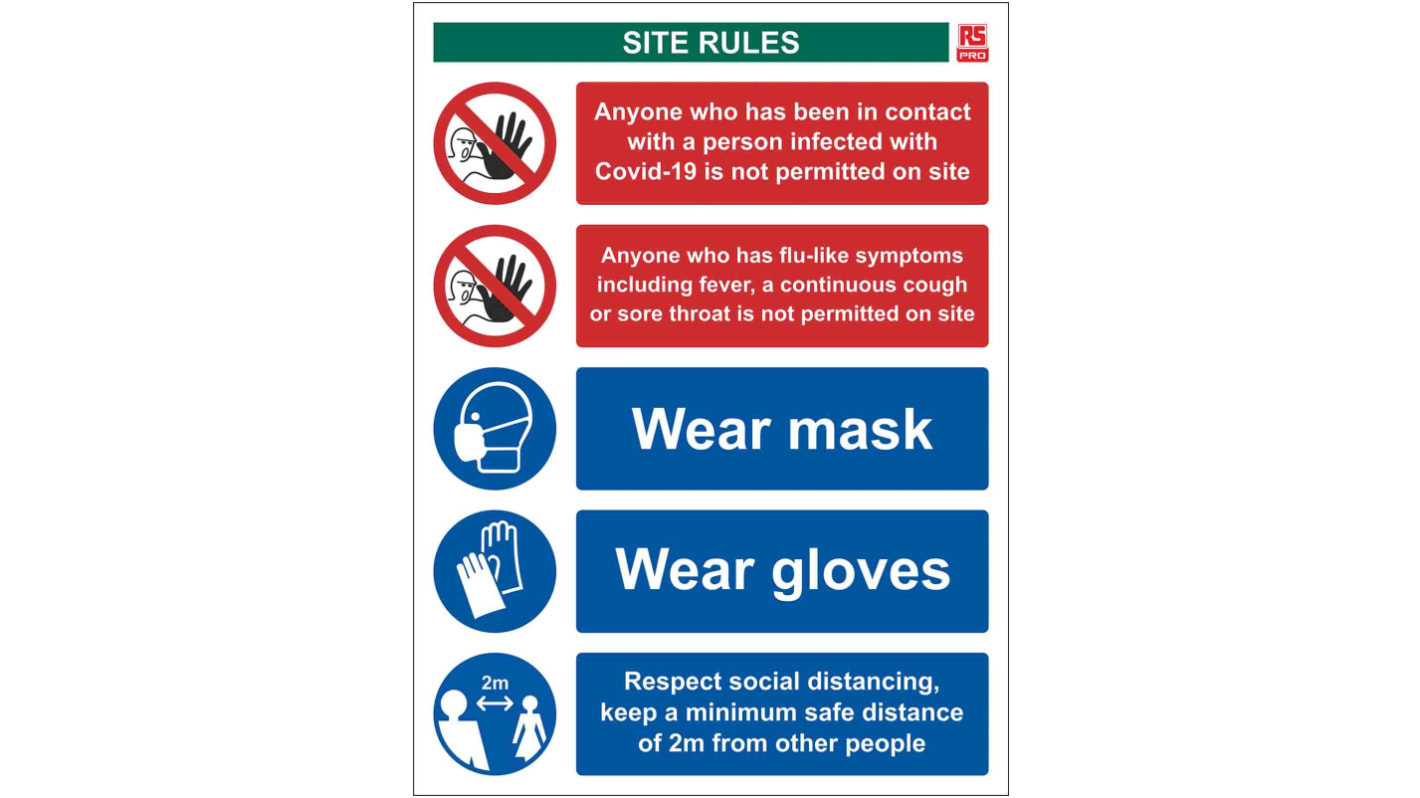 RS PRO PVC Social Distancing Workplace Safety Sign With English Text, 400 x 300mm