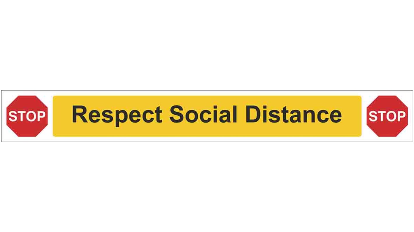 kötelező jelzések Vinil, Angol szöveg: "Respect Social Distance Igen, 800 x 100mm