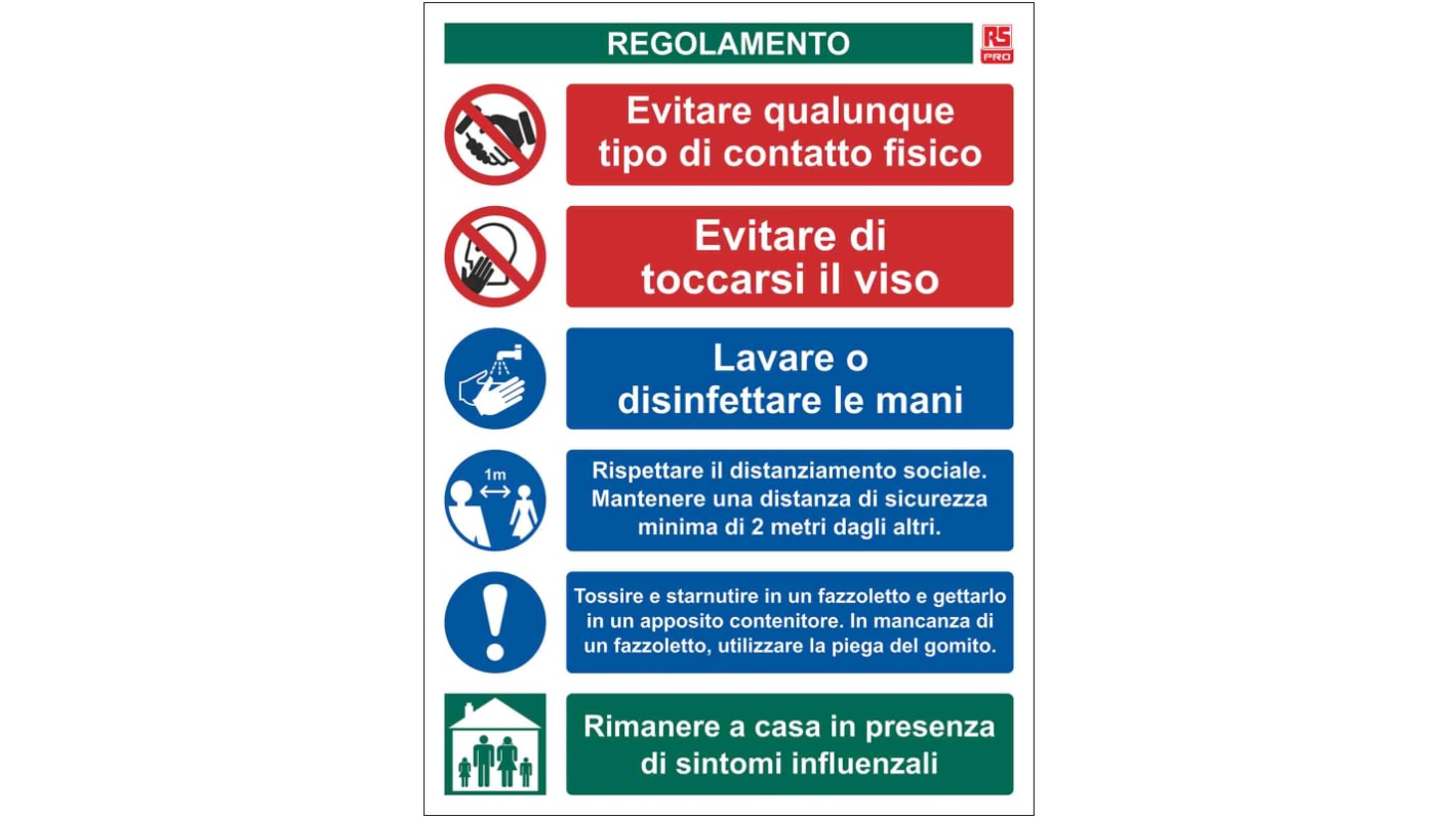 RS PRO PVC Social Distancing Site Safety Sign With Italian Text, 400 x 300mm