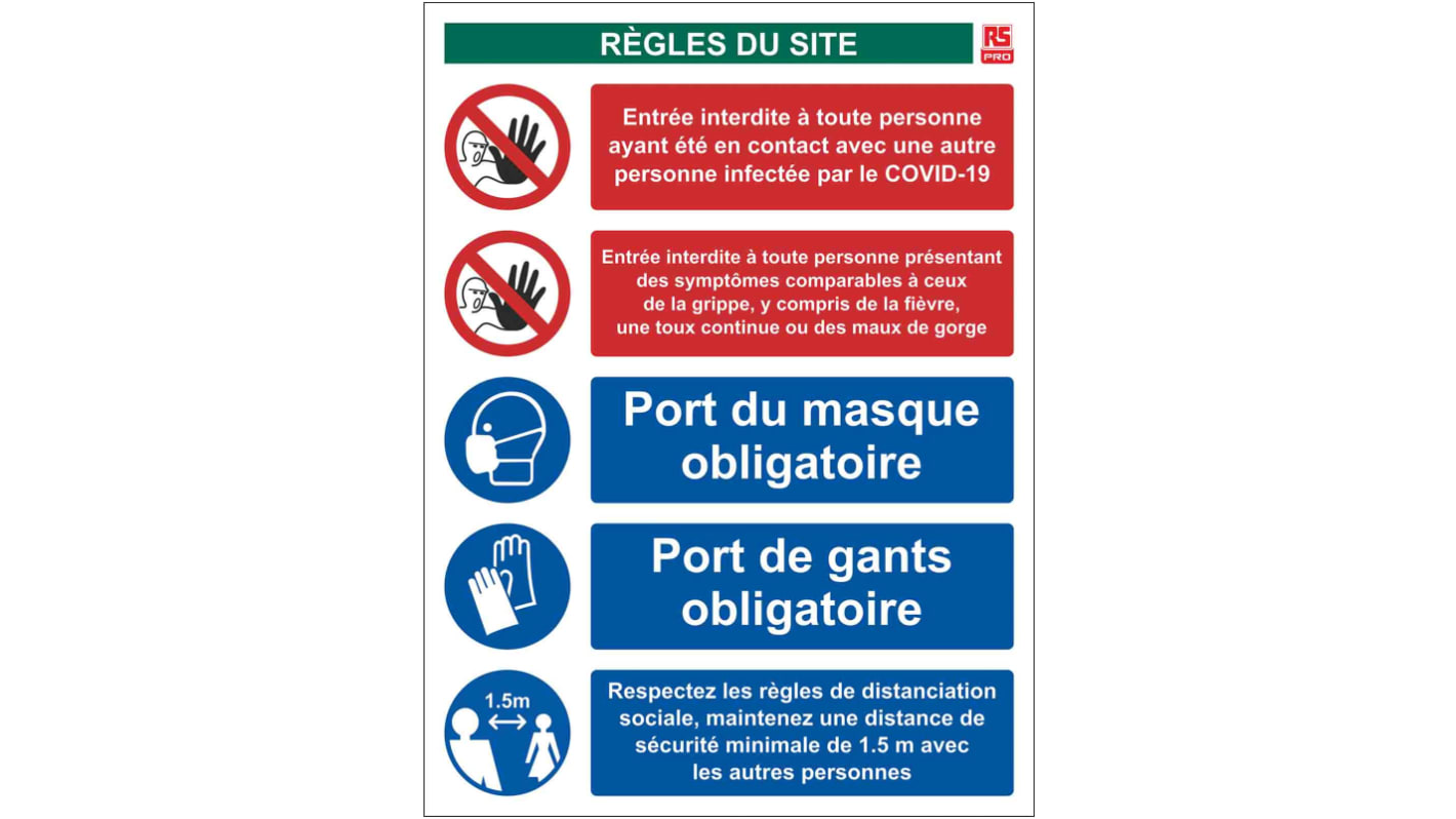 Symbole de distanciation sociale, avec pictogramme : Site sécurisé "COVID-19 Règles du site" , en PVC