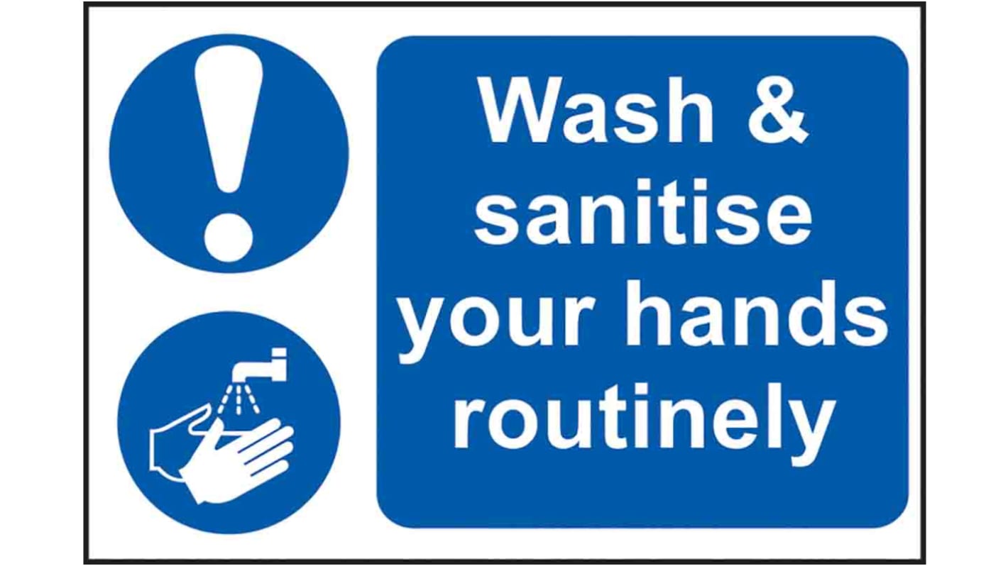 RS PRO PVC Mandatory Wash Hands Sign With English Text, 300 x 200mm